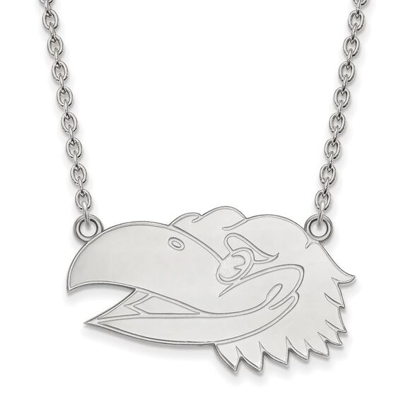 Sterling Silver U of Kansas Lg Jayhawk Pendant Necklace